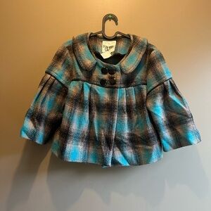 Kensie Girl Turquoise and Black Checkered Jacket